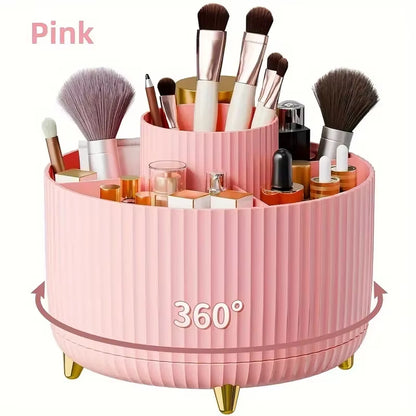 360° Rotating Makeup Tool Storage Box Desktop Organizer Cosmetic Brushes Holder Lipstick Eyebrow Pencil Holder Jewelry Container