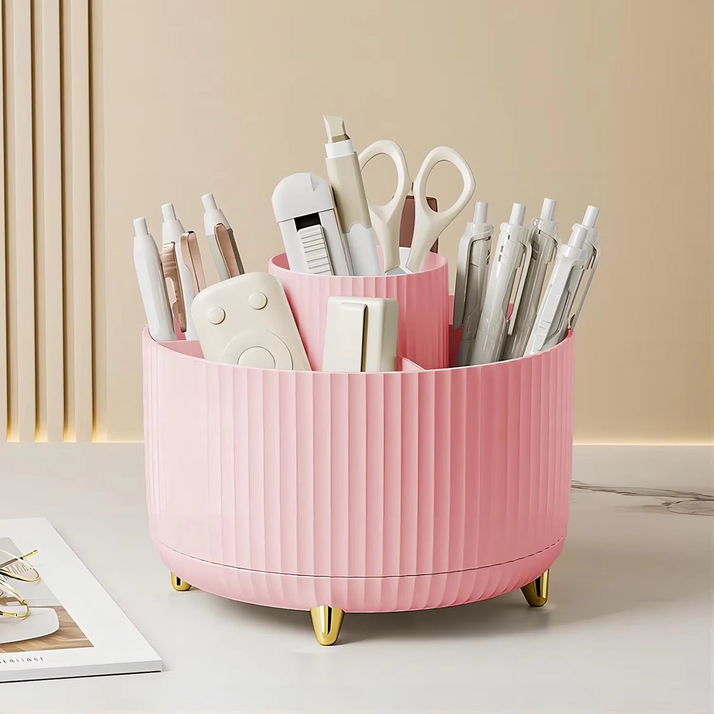 360° Rotating Makeup Tool Storage Box Desktop Organizer Cosmetic Brushes Holder Lipstick Eyebrow Pencil Holder Jewelry Container