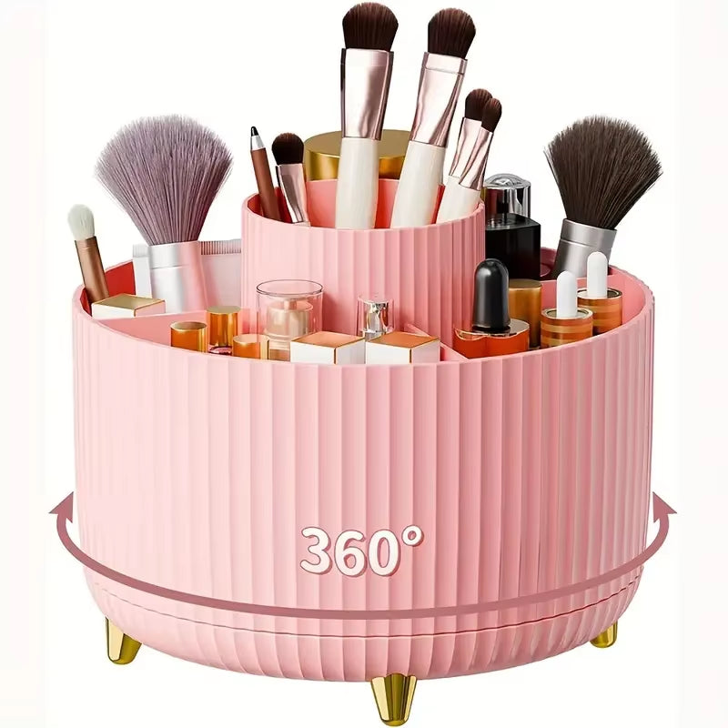 360° Rotating Makeup Tool Storage Box Desktop Organizer Cosmetic Brushes Holder Lipstick Eyebrow Pencil Holder Jewelry Container