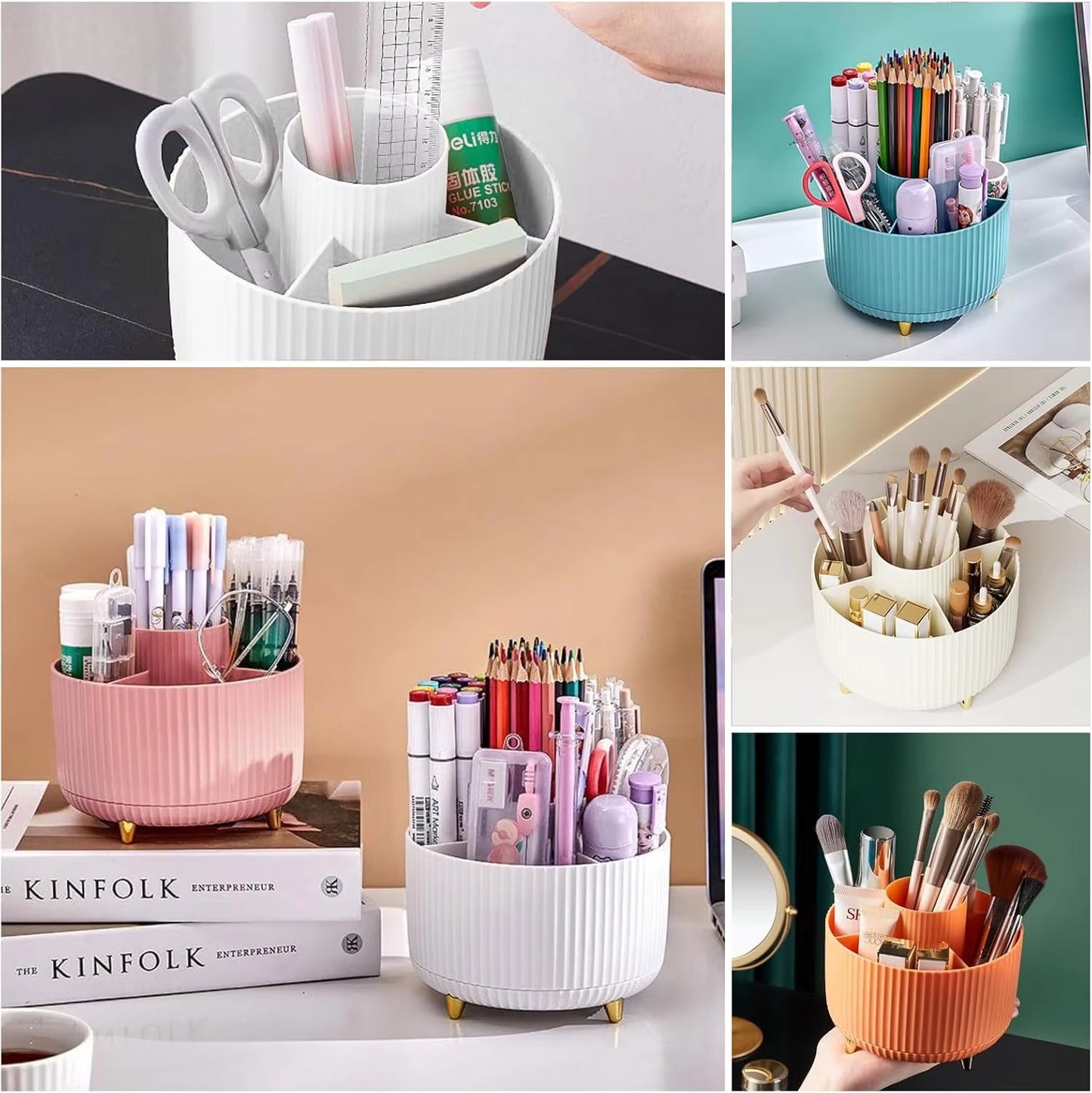 360° Rotating Makeup Tool Storage Box Desktop Organizer Cosmetic Brushes Holder Lipstick Eyebrow Pencil Holder Jewelry Container