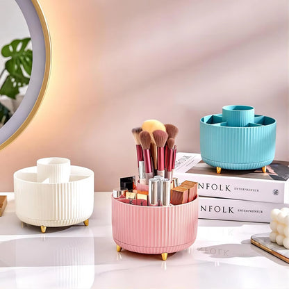 360° Rotating Makeup Tool Storage Box Desktop Organizer Cosmetic Brushes Holder Lipstick Eyebrow Pencil Holder Jewelry Container