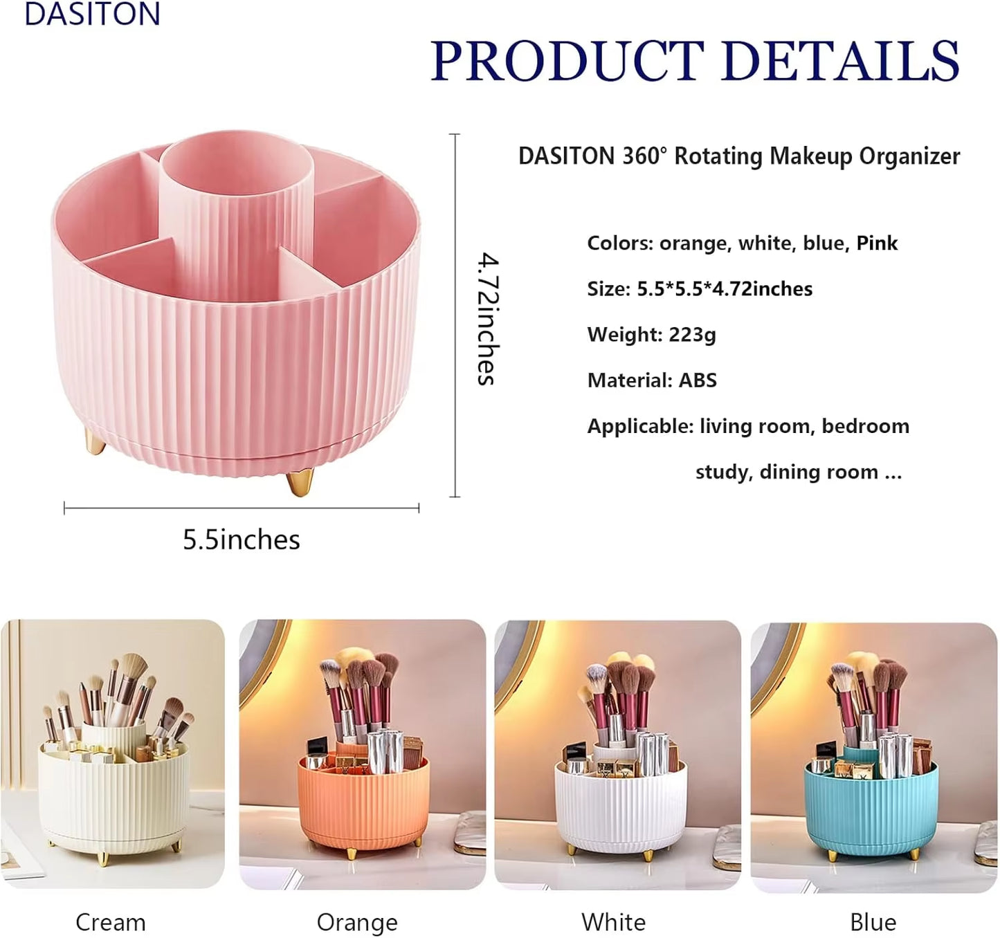 360° Rotating Makeup Tool Storage Box Desktop Organizer Cosmetic Brushes Holder Lipstick Eyebrow Pencil Holder Jewelry Container